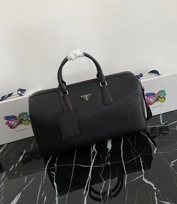 Cross Stripe Cowhide Travel Handbag Crossbody Bag With Layered Structure