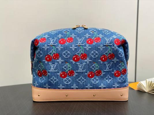 Blue Denim LV Cosmetic Pouch 27x18x9cm Cowhide Canvas Bag