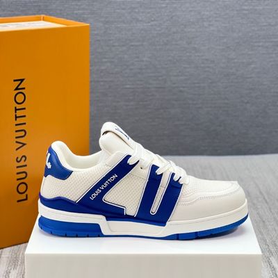 Louis Vuitton Luxury Sports Shoes with High Appearance Level Blue Patchwork and White Round Head Design
