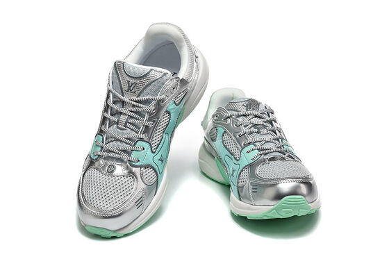 LV Silver-Green Multi-Color Vintage Running Shoes with Heightening Effect and Breathable Mesh Upper