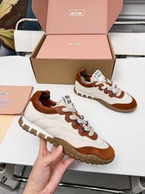 New Spring Summer Miu Miu Brown Casual Sneakers Anti-slip Feature and Ergonomic Design in Premium Materials